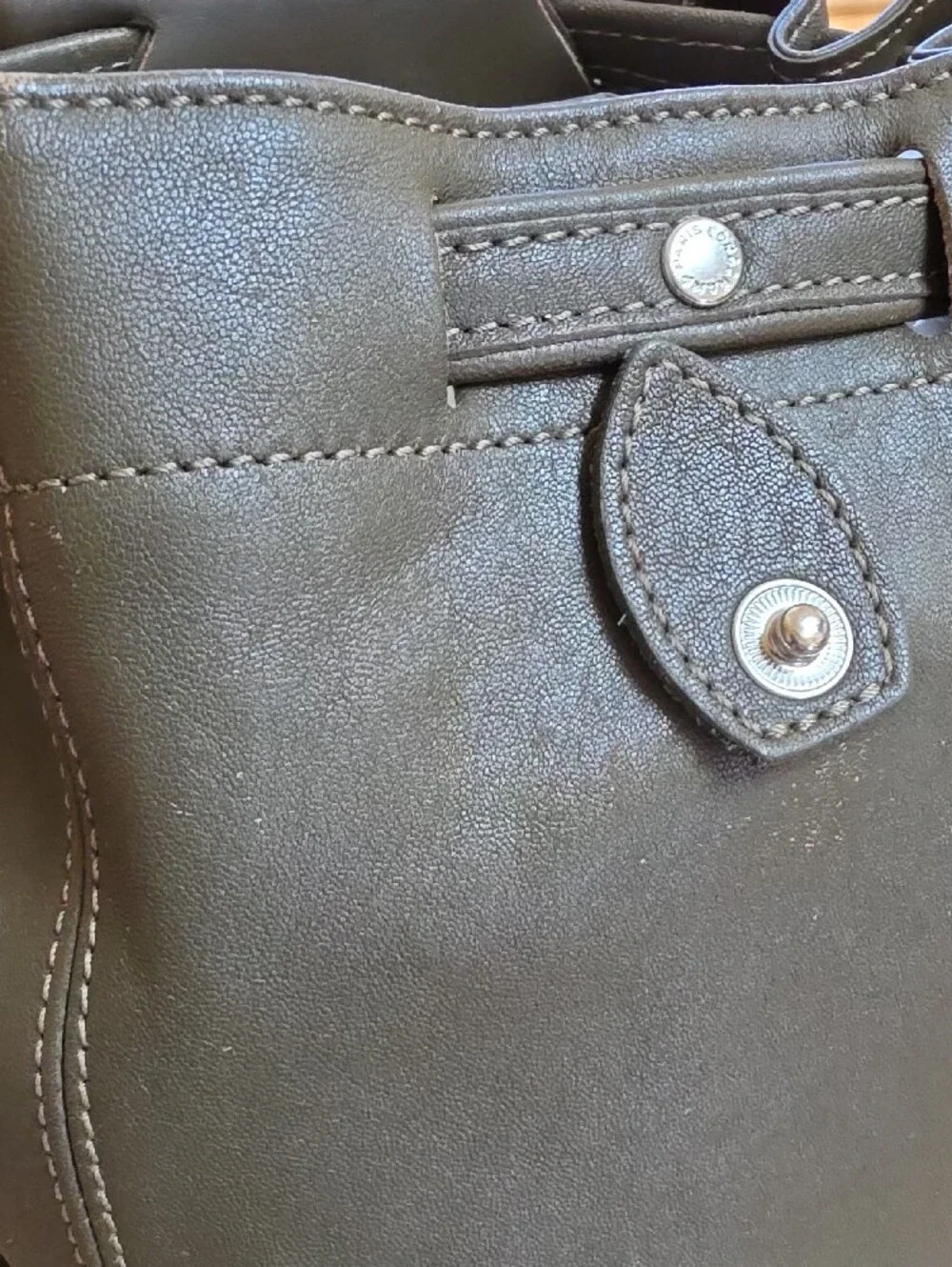 Longchamp Small Leather Backpack in Olive Green